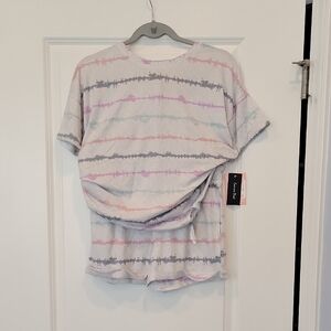 Emerson Road Women's Crew Neck Tie TEE & Short Pajama Set Rainbow In Small NWT